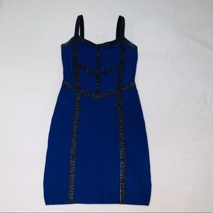 bebe Blue Bodycon dress with Black Stripes